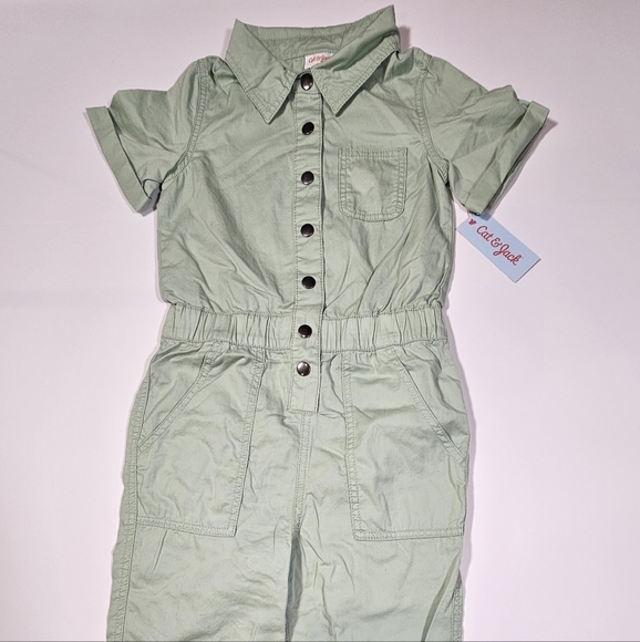 Cat & Jack Girl's Short Sleeve Jumpsuit Utility Boilersuit Sage Size M, L, & XL - Picture 11 of 16